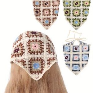 Crochet flower Square Bandana
